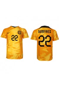 Alankomaat Denzel Dumfries #22 Jalkapallovaatteet Kotipaita MM-kisat 2022 Lyhythihainen